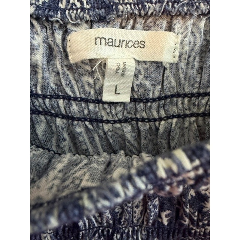 Women's Blue Paisley Smocked Maurices Blouse Size L - Picture 4 of 7